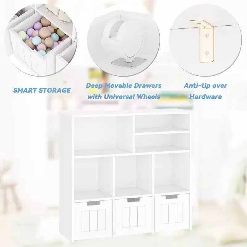 COZONY Storage Cabinet 3-Tier, MDF Organizer and Shelf Unit for Bedroom Playroom Nursery Organization