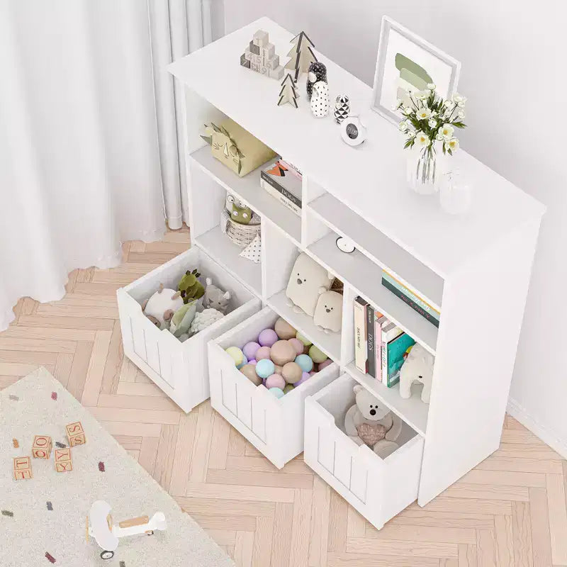 COZONY Storage Cabinet 3-Tier, MDF Organizer and Shelf Unit for Bedroom Playroom Nursery Organization