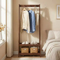 Costway Rubber Wood Garment Rack w/3 Hooks & 2 Shelves for Entryway Bedroom and Wardrobe