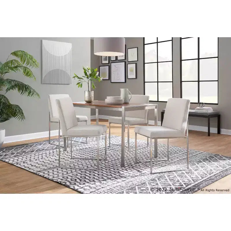 Set of 2 Highback Fuji Polyester/Stainless Steel Dining Chairs Beige - LumiSource