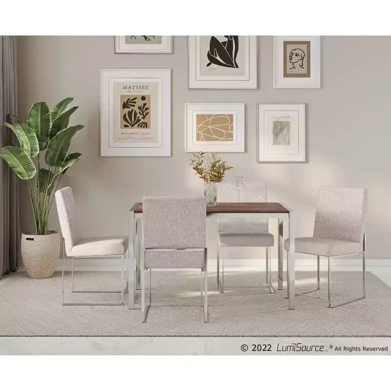 Set of 2 Highback Fuji Polyester/Stainless Steel Dining Chairs Beige - LumiSource