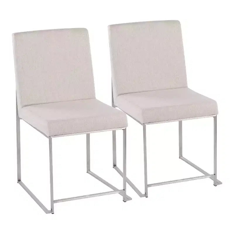 Set of 2 Highback Fuji Polyester/Stainless Steel Dining Chairs Beige - LumiSource