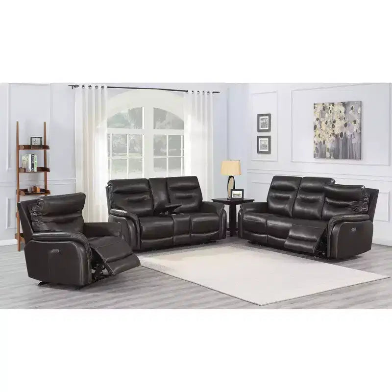 Fortuna Power Recliner Chair Dark Brown: Top-Grain Leather, USB Port - Steve Silver Co.
