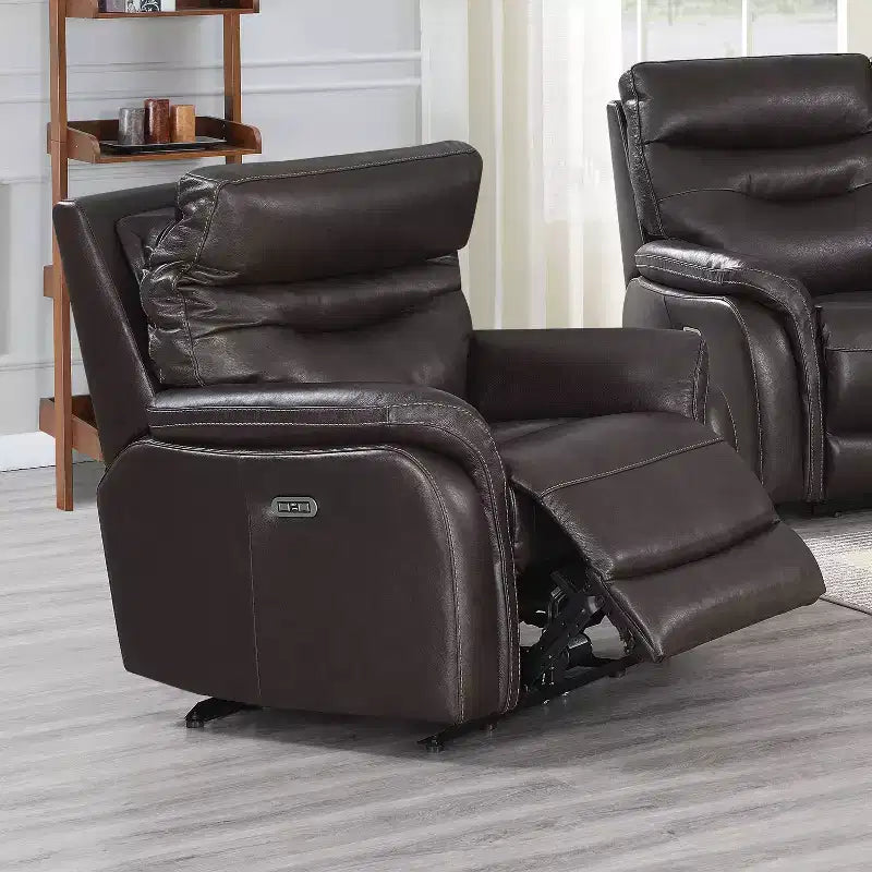 Fortuna Power Recliner Chair Dark Brown: Top-Grain Leather, USB Port - Steve Silver Co.