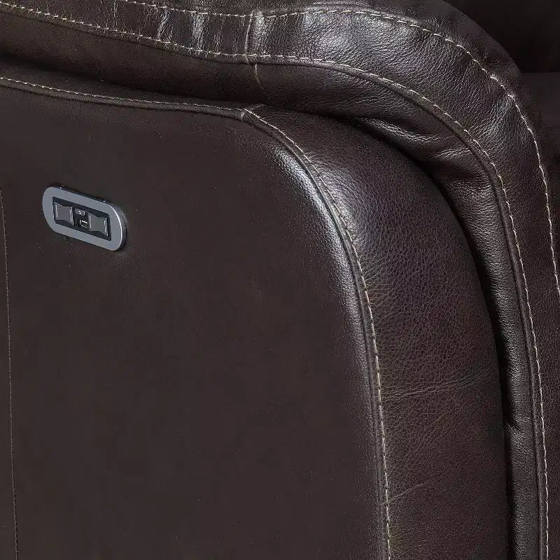 Fortuna Power Recliner Chair Dark Brown: Top-Grain Leather, USB Port - Steve Silver Co.