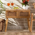 Falan Wood with Rattan 2 Drawer Console Table Oak Brown - Baxton Studio