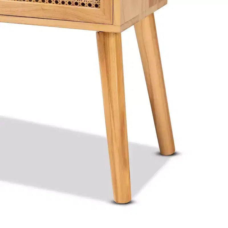 Falan Wood with Rattan 2 Drawer Console Table Oak Brown - Baxton Studio