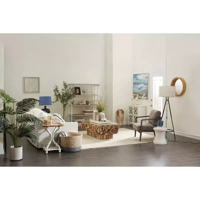 Rectangular Contemporary Driftwood Coffee Table Brown - Olivia & May: Handmade, No Assembly, Glass Top