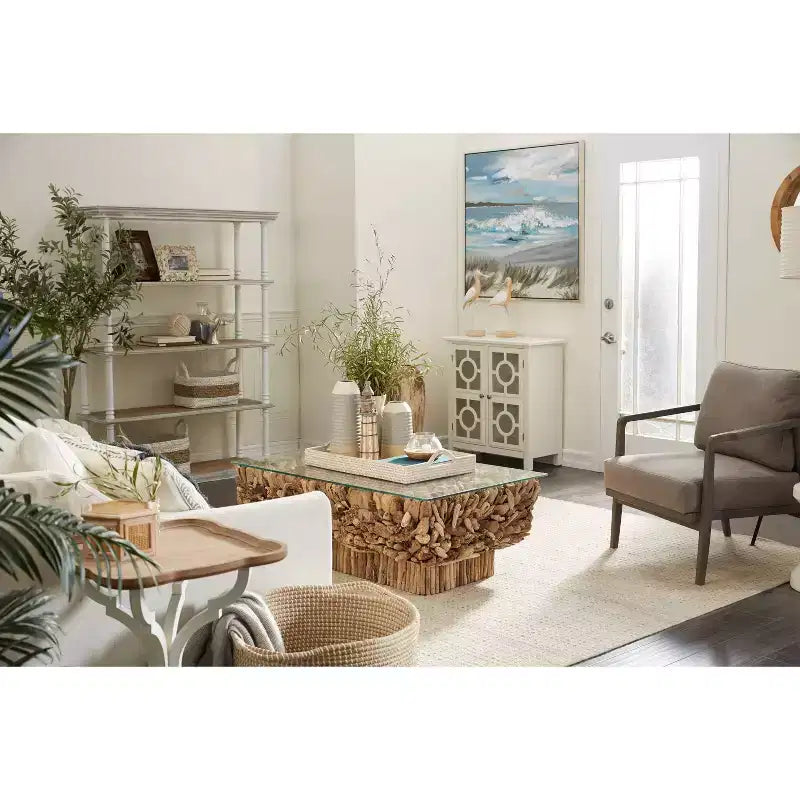 Rectangular Contemporary Driftwood Coffee Table Brown - Olivia & May: Handmade, No Assembly, Glass Top