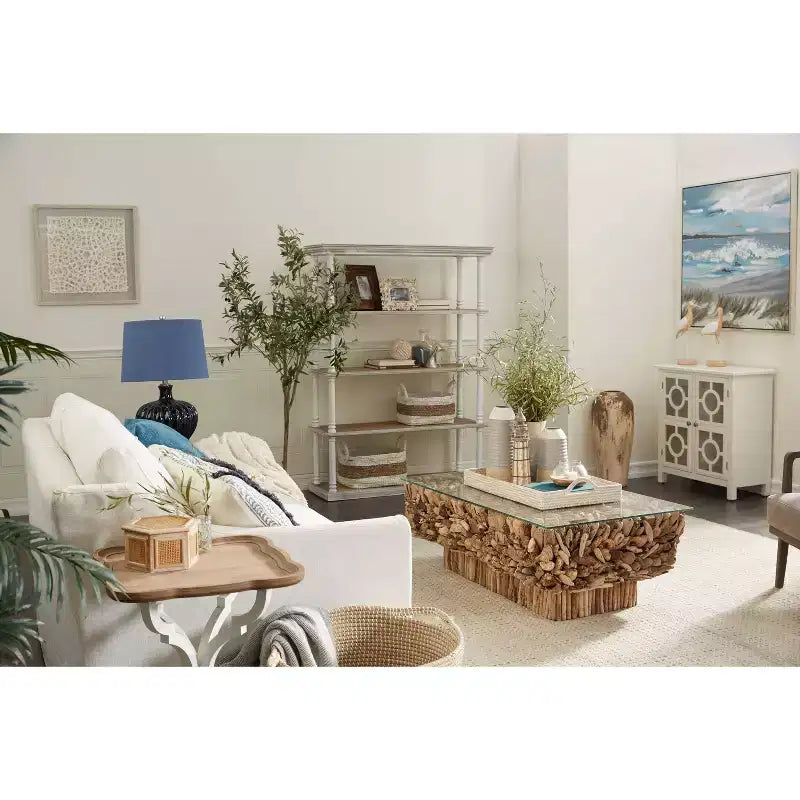 Rectangular Contemporary Driftwood Coffee Table Brown - Olivia & May: Handmade, No Assembly, Glass Top