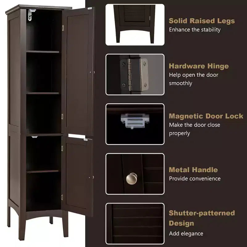 Costway Freestanding Bathroom Storage Cabinet Linen Tower Kitchen Living Room Grey\Black\Brown\White
