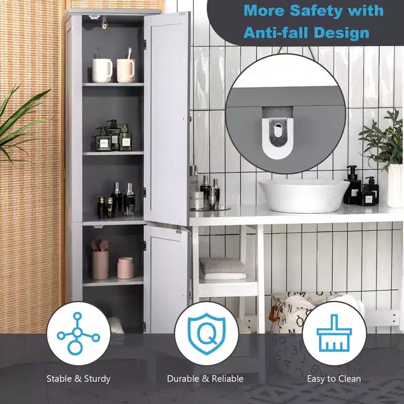 Costway Freestanding Bathroom Storage Cabinet Linen Tower Kitchen Living Room Grey\Black\Brown\White