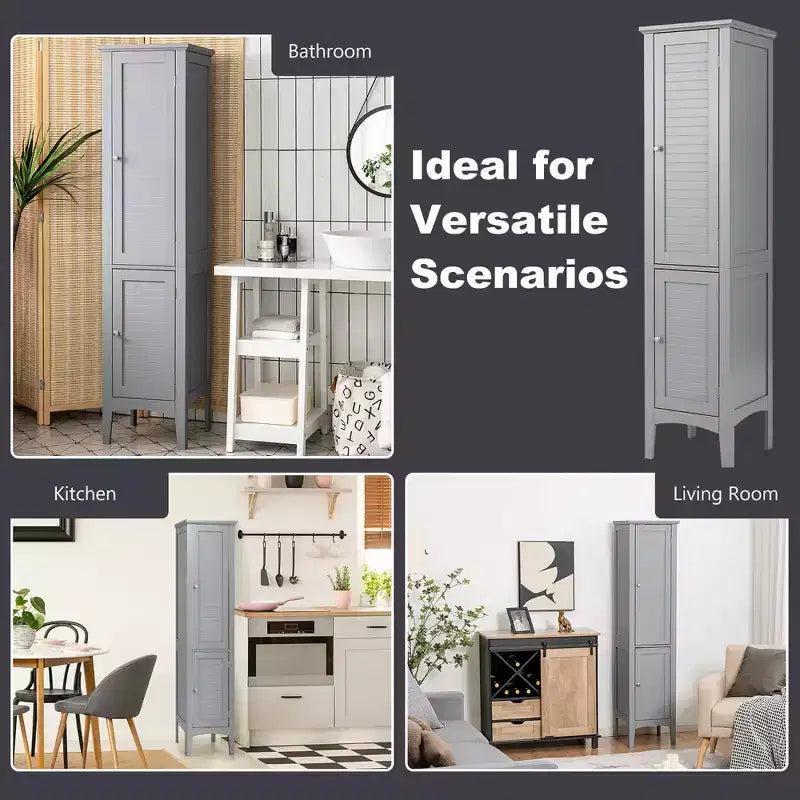 Costway Freestanding Bathroom Storage Cabinet Linen Tower Kitchen Living Room Grey\Black\Brown\White