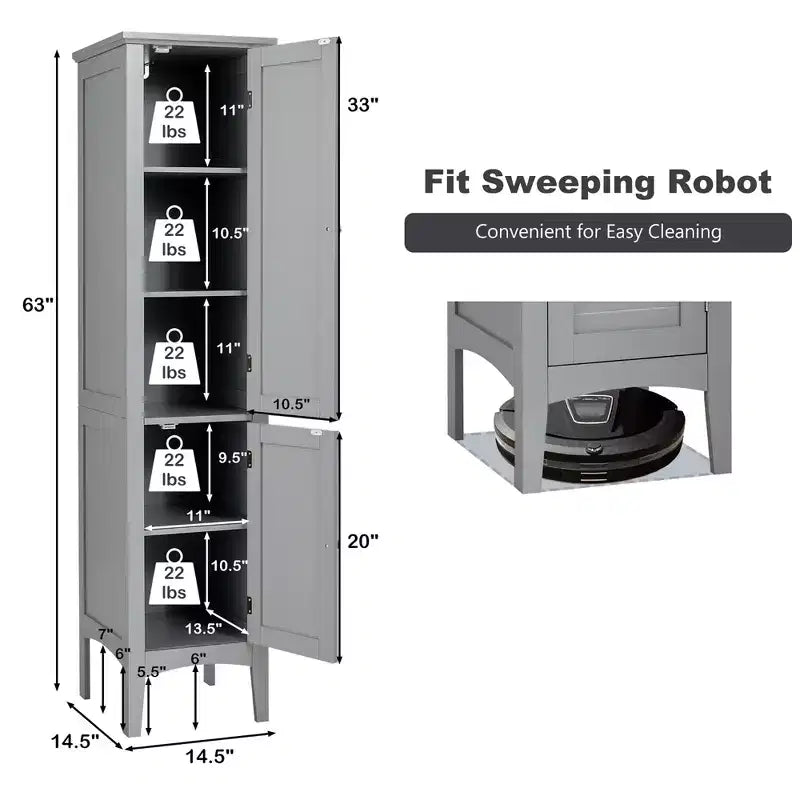Costway Freestanding Bathroom Storage Cabinet Linen Tower Kitchen Living Room Grey\Black\Brown\White