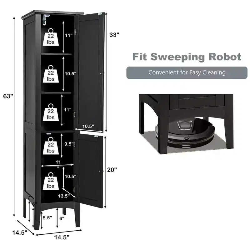 Costway Freestanding Bathroom Storage Cabinet Linen Tower Kitchen Living Room Grey\Black\Brown\White