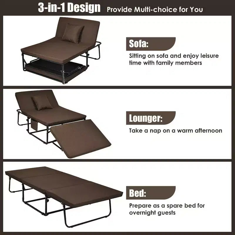 Costway Folding Sleeper Bed Ottoman Lounge Chair w/6 Position Adjustment