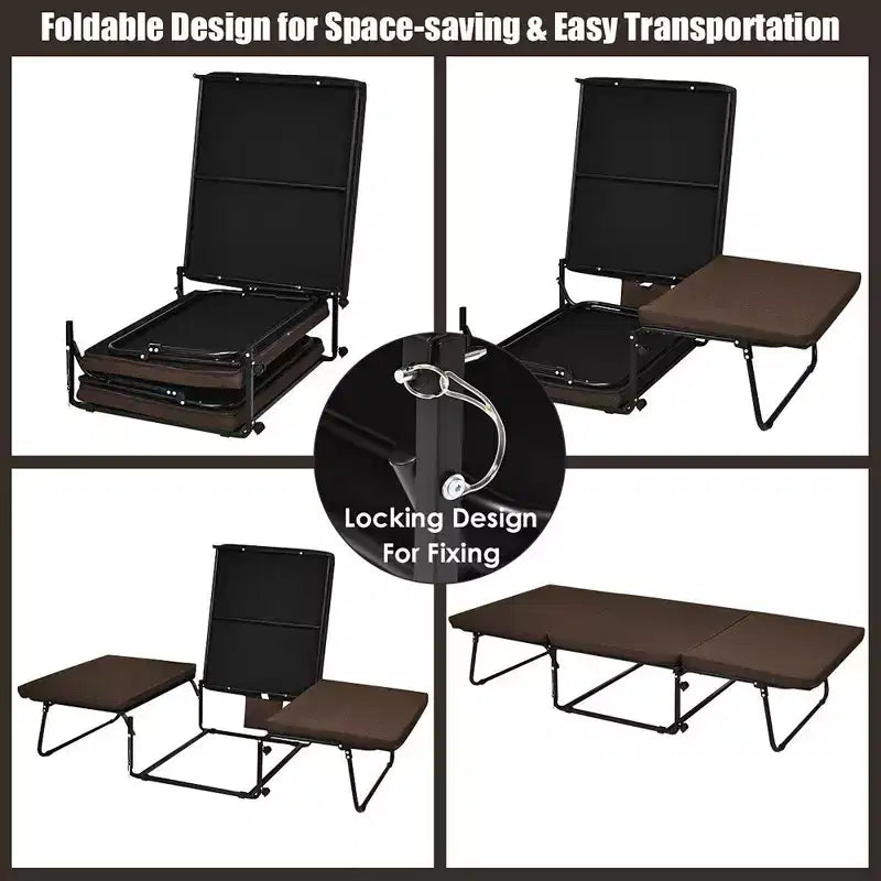 Costway Folding Sleeper Bed Ottoman Lounge Chair w/6 Position Adjustment