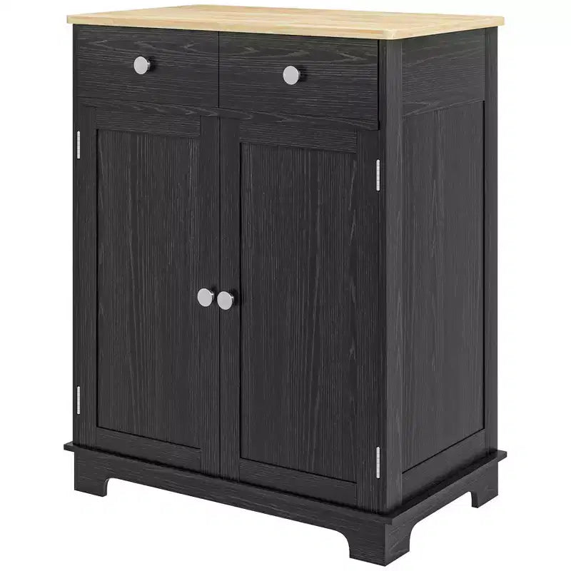 HOMCOM Kitchen Storage Cabinet, Sideboard Floor Cupboard with Solid Wood Top, Adjustable Shelf, and 2 Drawers for Living Room
