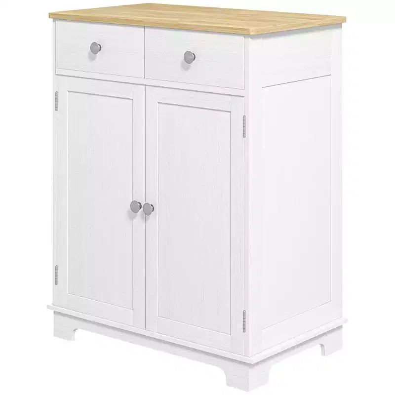 HOMCOM Kitchen Storage Cabinet, Sideboard Floor Cupboard with Solid Wood Top, Adjustable Shelf, and 2 Drawers for Living Room