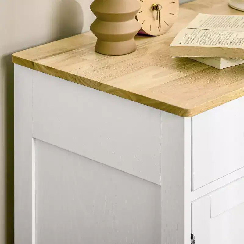 HOMCOM Kitchen Storage Cabinet, Sideboard Floor Cupboard with Solid Wood Top, Adjustable Shelf, and 2 Drawers for Living Room