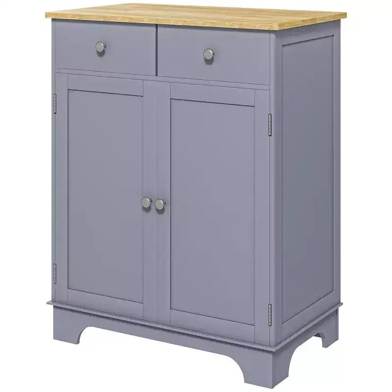 HOMCOM Kitchen Storage Cabinet, Sideboard Floor Cupboard with Solid Wood Top, Adjustable Shelf, and 2 Drawers for Living Room