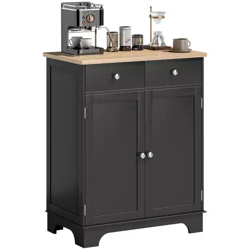 HOMCOM Kitchen Storage Cabinet, Sideboard Floor Cupboard with Solid Wood Top, Adjustable Shelf, and 2 Drawers for Living Room