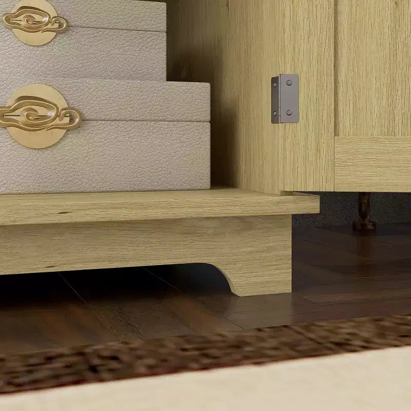 HOMCOM Kitchen Storage Cabinet, Sideboard Floor Cupboard with Solid Wood Top, Adjustable Shelf, and 2 Drawers for Living Room
