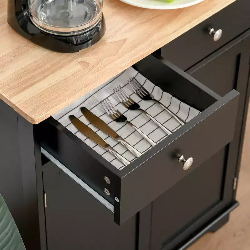 HOMCOM Kitchen Storage Cabinet, Sideboard Floor Cupboard with Solid Wood Top, Adjustable Shelf, and 2 Drawers for Living Room