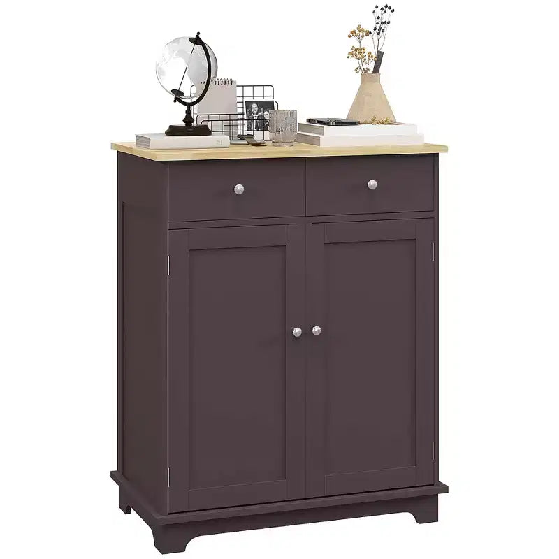 HOMCOM Kitchen Storage Cabinet, Sideboard Floor Cupboard with Solid Wood Top, Adjustable Shelf, and 2 Drawers for Living Room