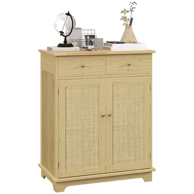 HOMCOM Kitchen Storage Cabinet, Sideboard Floor Cupboard with Solid Wood Top, Adjustable Shelf, and 2 Drawers for Living Room