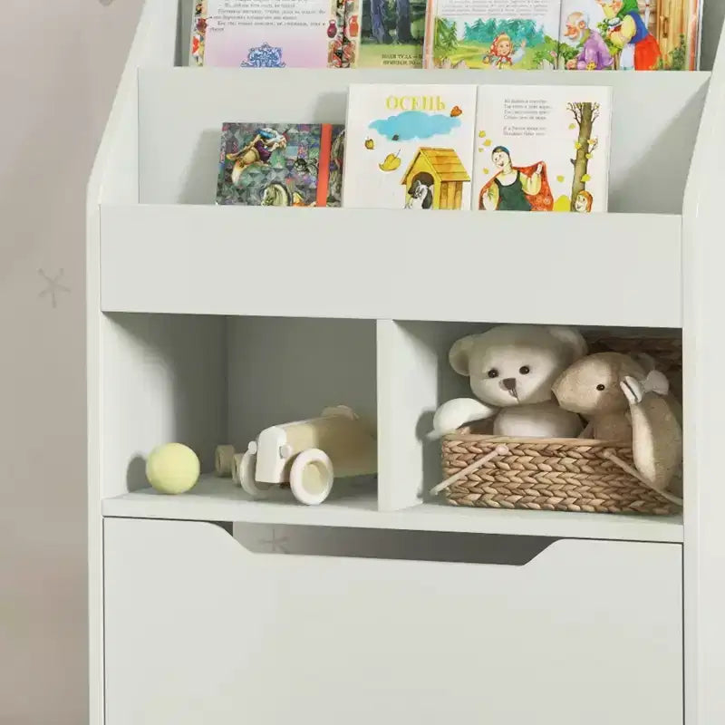 HOMCOM Kids Bookcase Multi-Shelf Rack Organizer with Storage Drawer for Books for Bedroom or Playroom