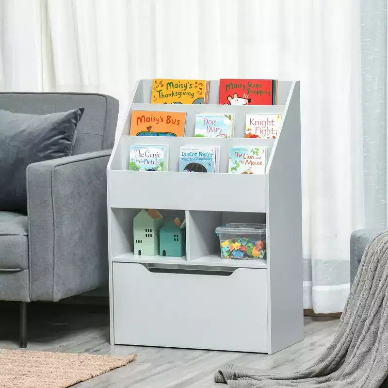 HOMCOM Kids Bookcase Multi-Shelf Rack Organizer with Storage Drawer for Books for Bedroom or Playroom