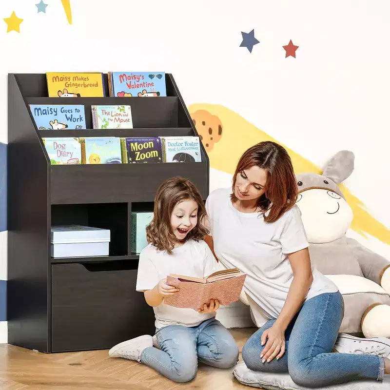HOMCOM Kids Bookcase Multi-Shelf Rack Organizer with Storage Drawer for Books for Bedroom or Playroom