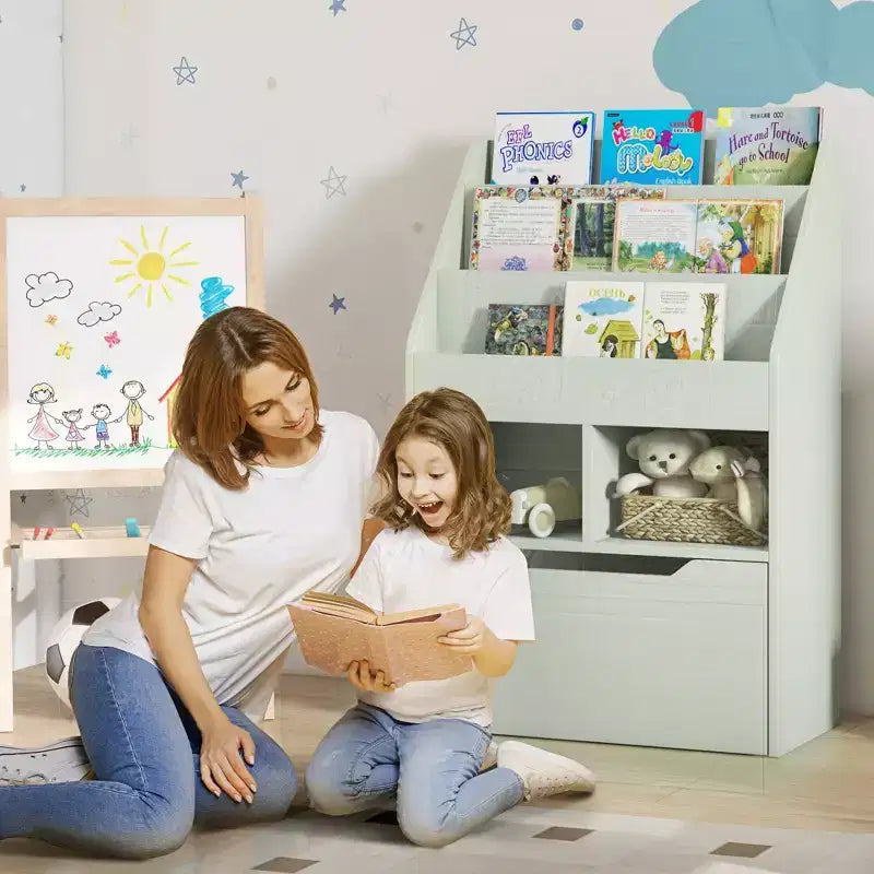 HOMCOM Kids Bookcase Multi-Shelf Rack Organizer with Storage Drawer for Books for Bedroom or Playroom