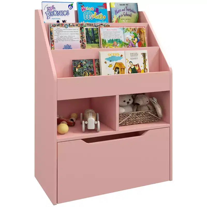HOMCOM Kids Bookcase Multi-Shelf Rack Organizer with Storage Drawer for Books for Bedroom or Playroom