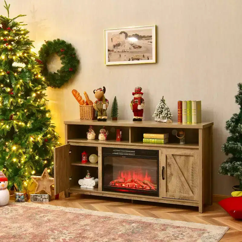 Costway 1350W Electric Fireplace Heater W/59'' Fireplace TV Stand