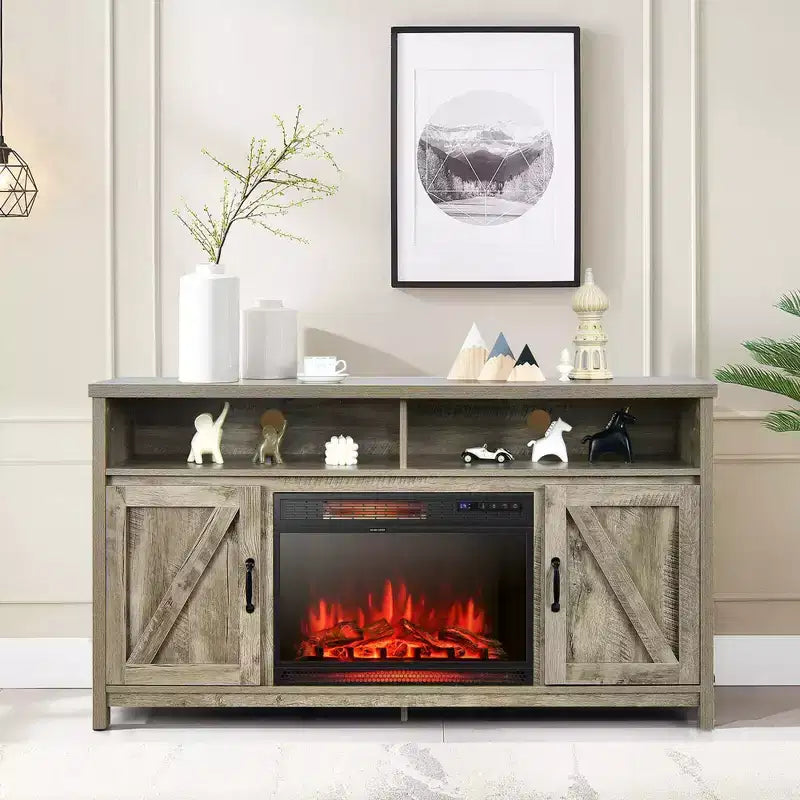 Costway 1350W Electric Fireplace Heater W/59'' Fireplace TV Stand