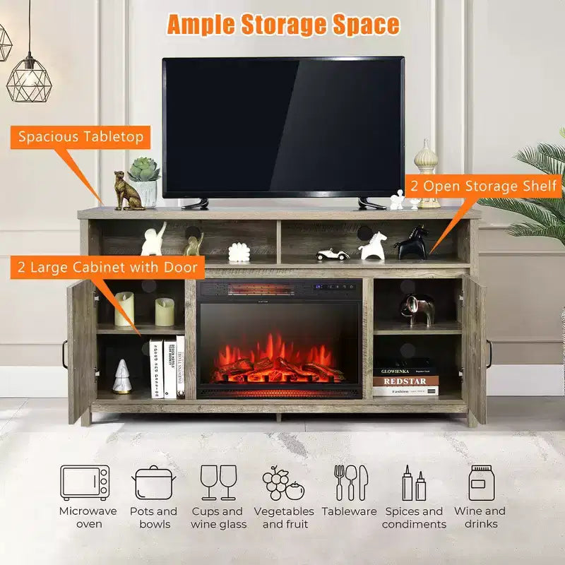 Costway 1350W Electric Fireplace Heater W/59'' Fireplace TV Stand