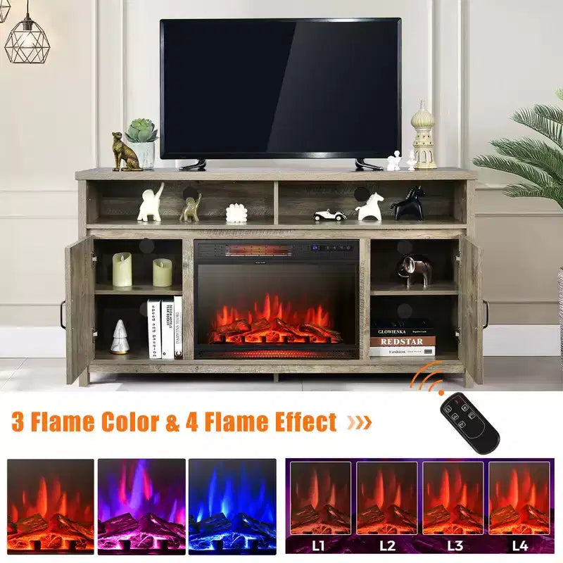 Costway 1350W Electric Fireplace Heater W/59'' Fireplace TV Stand