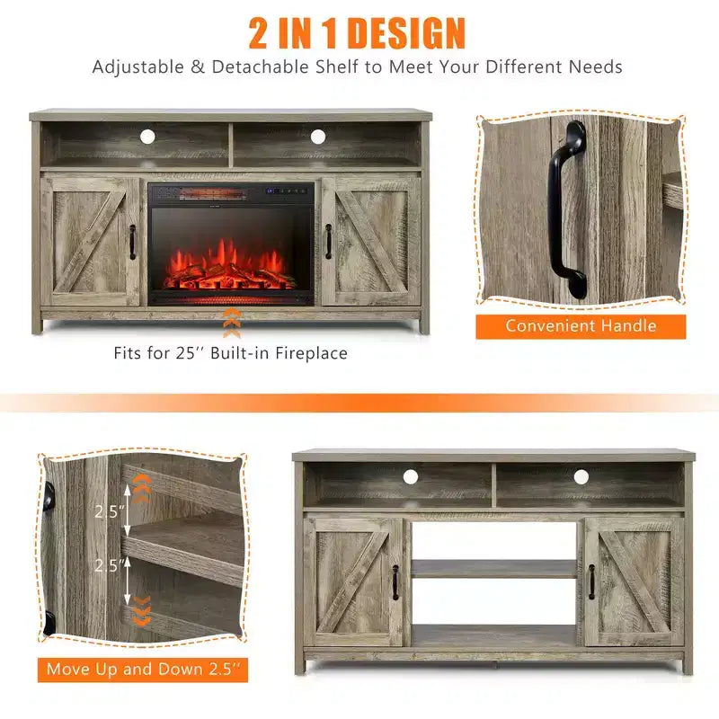 Costway 1350W Electric Fireplace Heater W/59'' Fireplace TV Stand