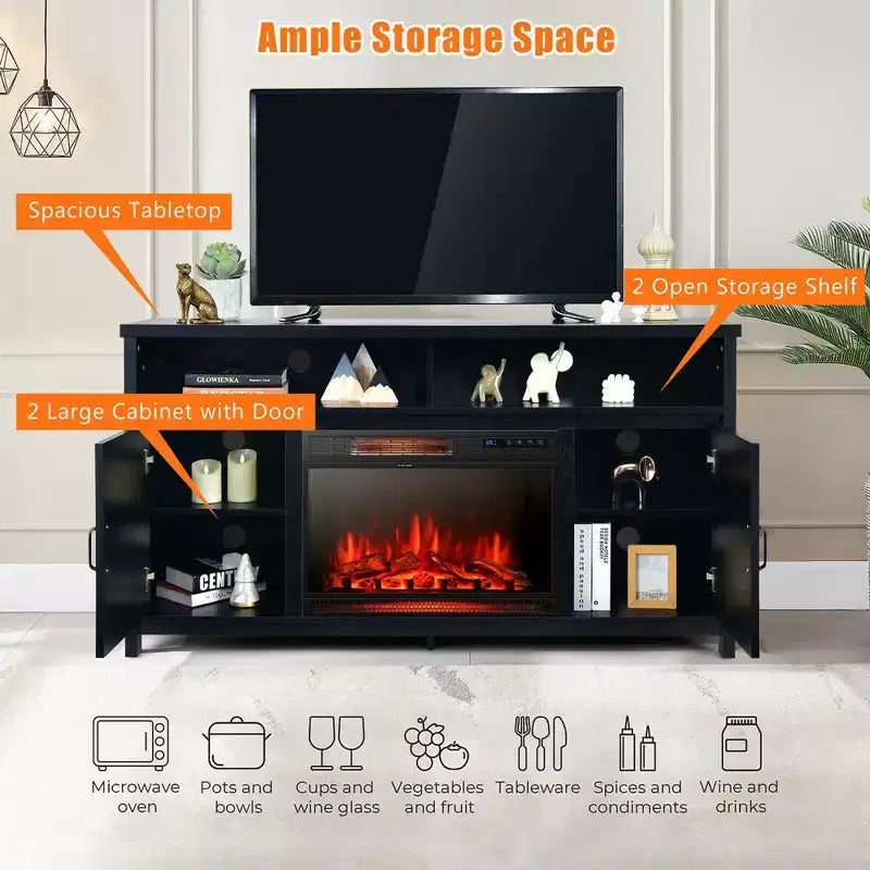 Costway 1350W Electric Fireplace Heater W/59'' Fireplace TV Stand