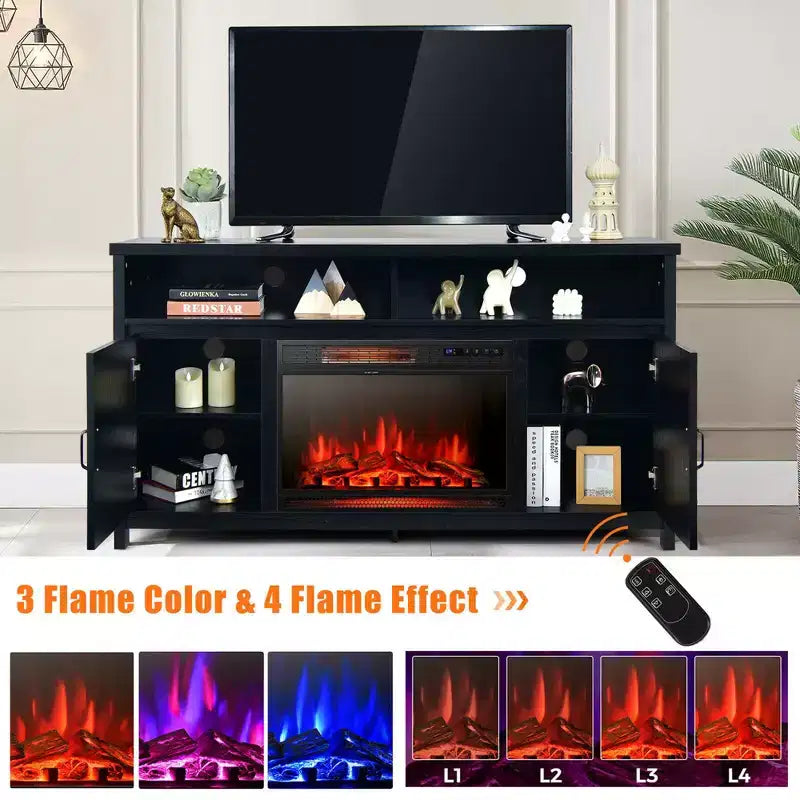 Costway 1350W Electric Fireplace Heater W/59'' Fireplace TV Stand