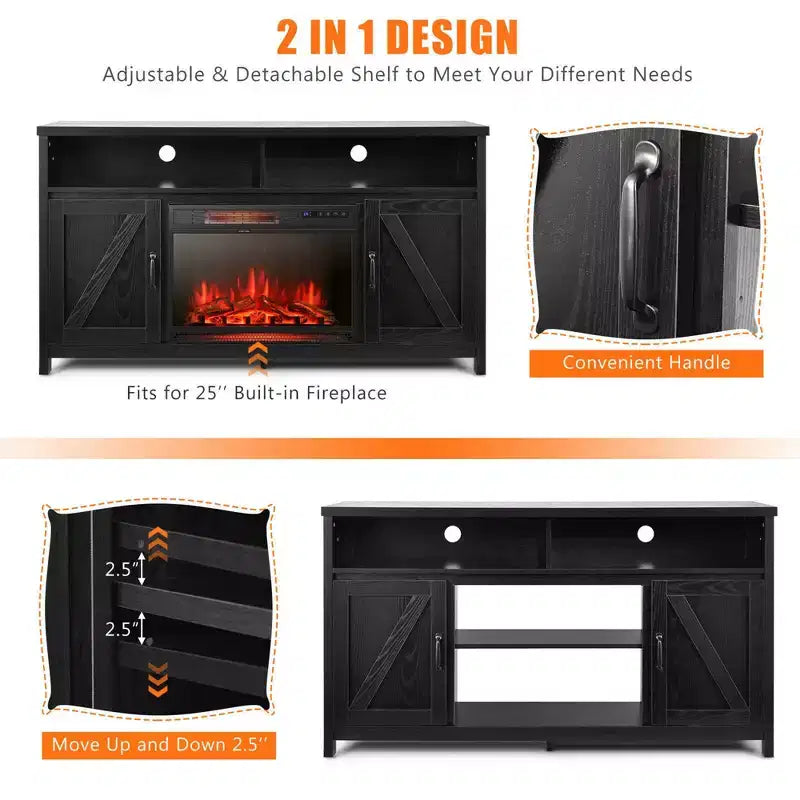 Costway 1350W Electric Fireplace Heater W/59'' Fireplace TV Stand