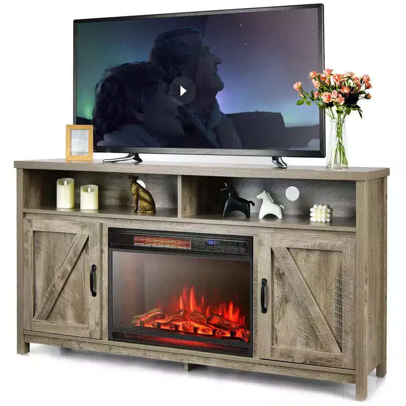 Costway 1350W Electric Fireplace Heater W/59'' Fireplace TV Stand