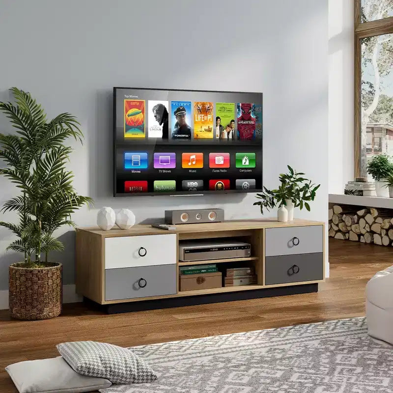 Costway 55'' TV Stand Entertainment Media Center w/ Storage Cabinets Adjustable Shelves