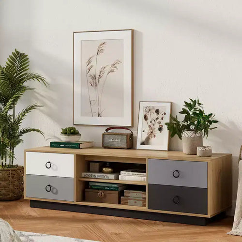 Costway 55'' TV Stand Entertainment Media Center w/ Storage Cabinets Adjustable Shelves