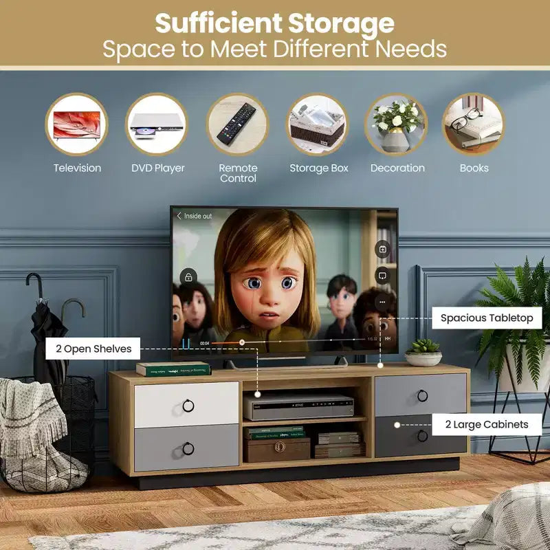 Costway 55'' TV Stand Entertainment Media Center w/ Storage Cabinets Adjustable Shelves