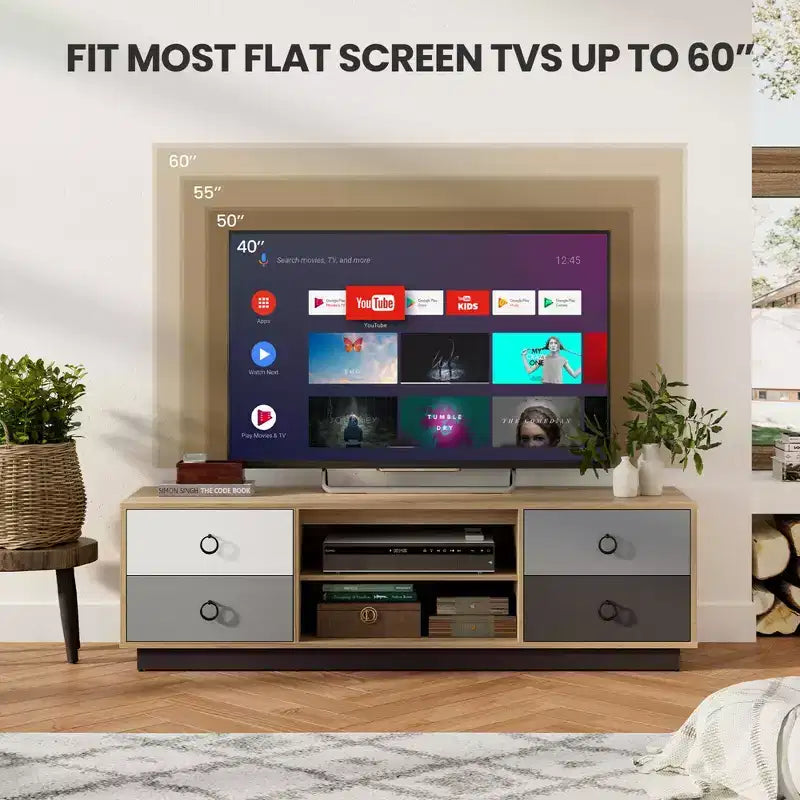 Costway 55'' TV Stand Entertainment Media Center w/ Storage Cabinets Adjustable Shelves